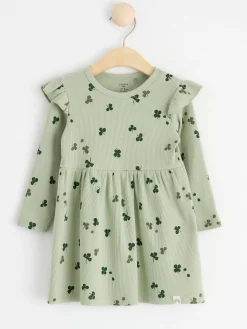 Klänningar>Lindex Langarmad Ribbad Klanning Med Klover Dusty Green