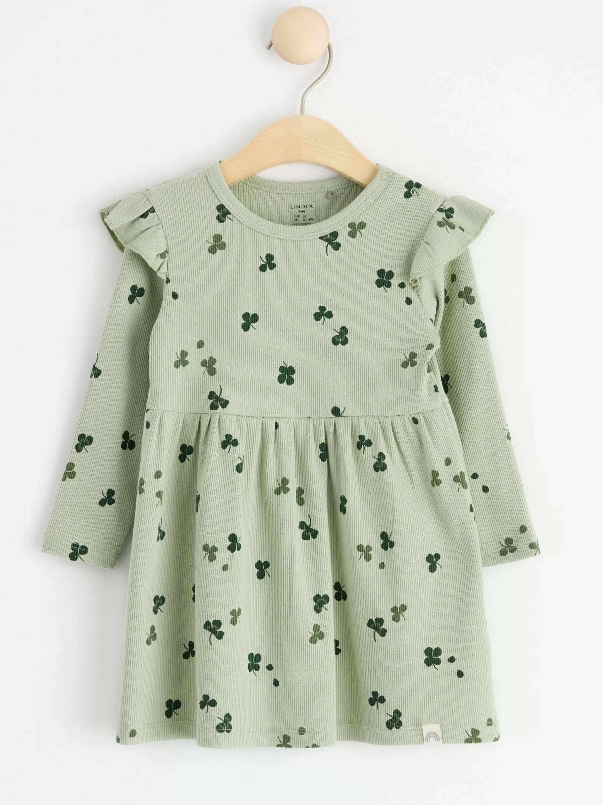 Klänningar>Lindex Langarmad Ribbad Klanning Med Klover Dusty Green