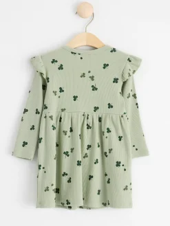 Klänningar>Lindex Langarmad Ribbad Klanning Med Klover Dusty Green