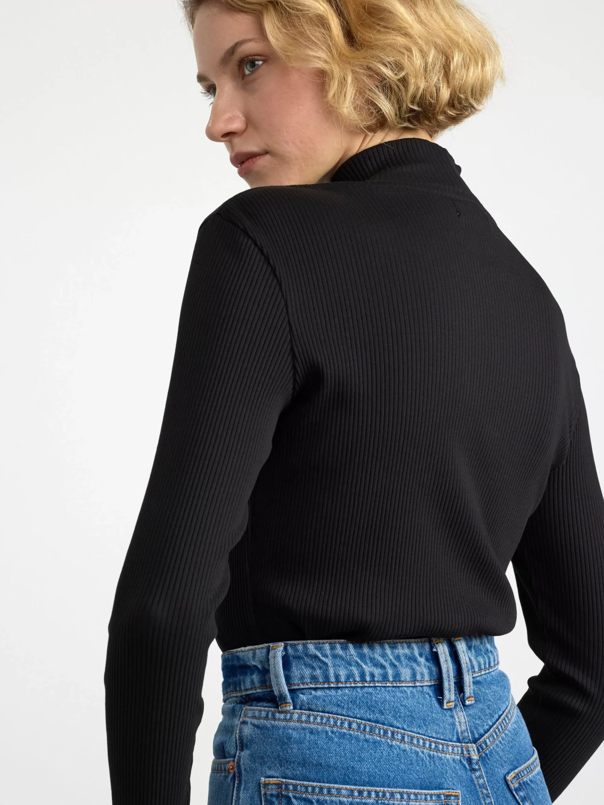 Toppar & T-Shirts>Lindex Langarmad Ribbad Polotroja Black