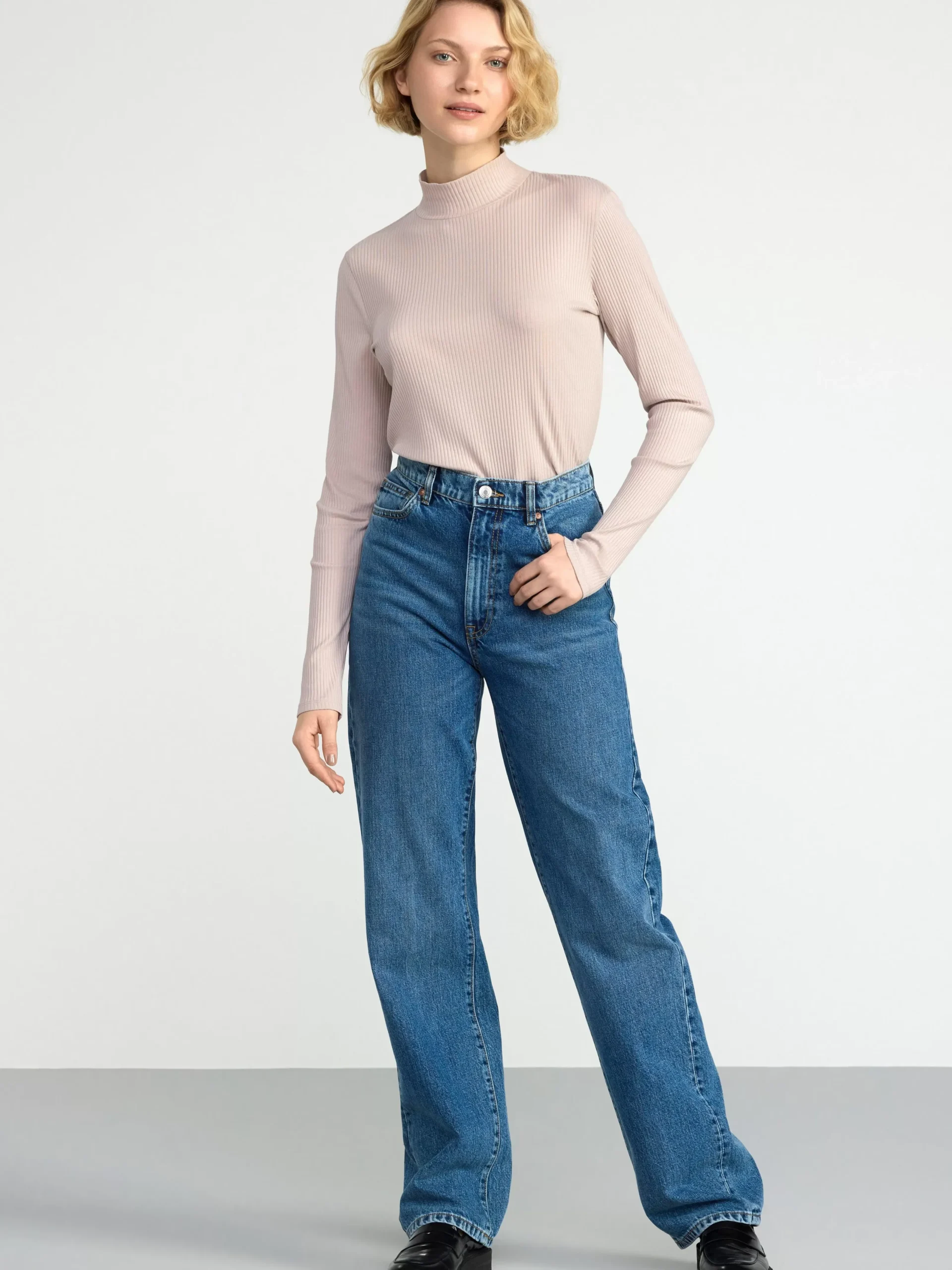 Toppar & T-Shirts>Lindex Langarmad Ribbad Polotroja Light Beige