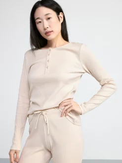 Nattplagg>Lindex Langarmad Ribbad Pyjamastopp Light Beige