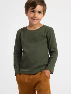 Toppar & T-Shirts>Lindex Langarmad Ribbad Topp Dark Khaki Green