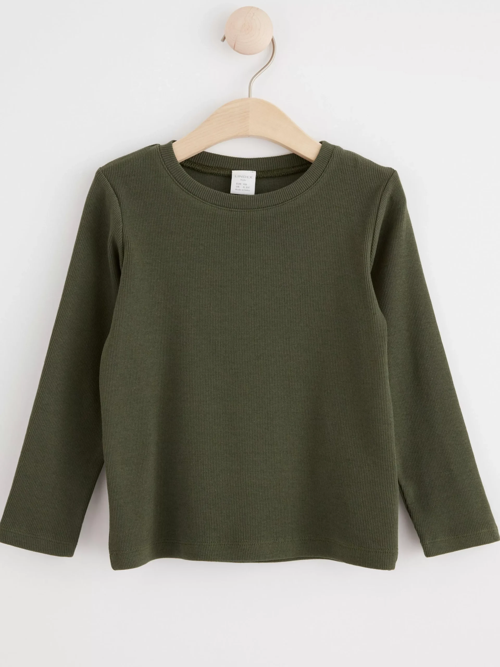 Toppar & T-Shirts>Lindex Langarmad Ribbad Topp Dark Khaki Green