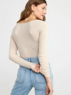Toppar & T-Shirts>Lindex Langarmad Ribbad Topp Light Beige