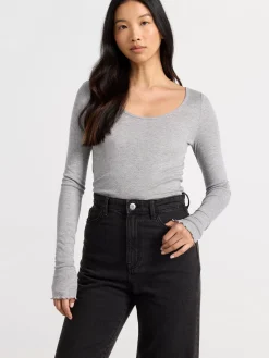 Toppar & T-Shirts>Lindex Langarmad Ribbad Topp Grey Melange