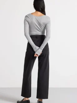 Toppar & T-Shirts>Lindex Langarmad Ribbad Topp Grey Melange