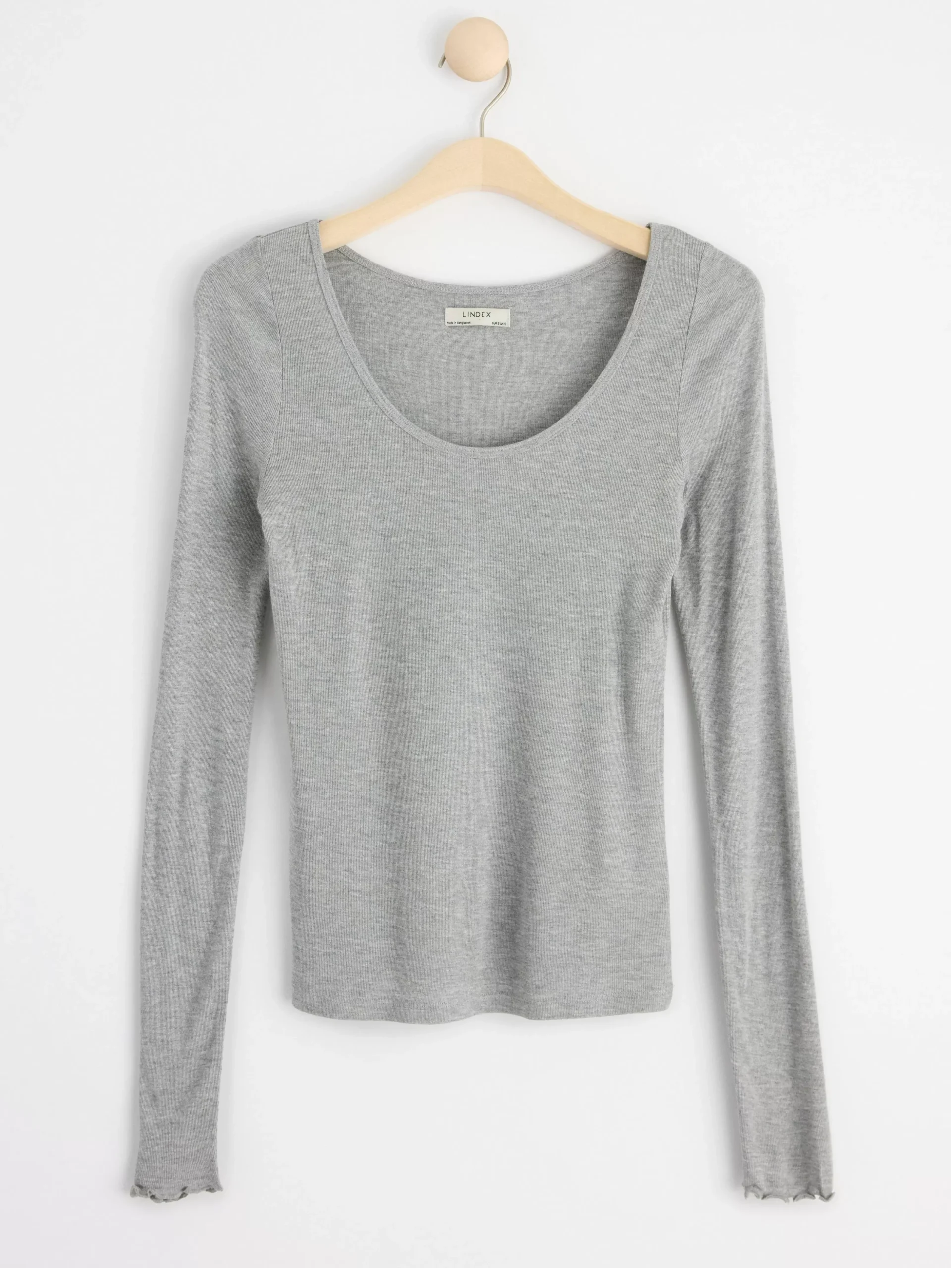 Toppar & T-Shirts>Lindex Langarmad Ribbad Topp Grey Melange