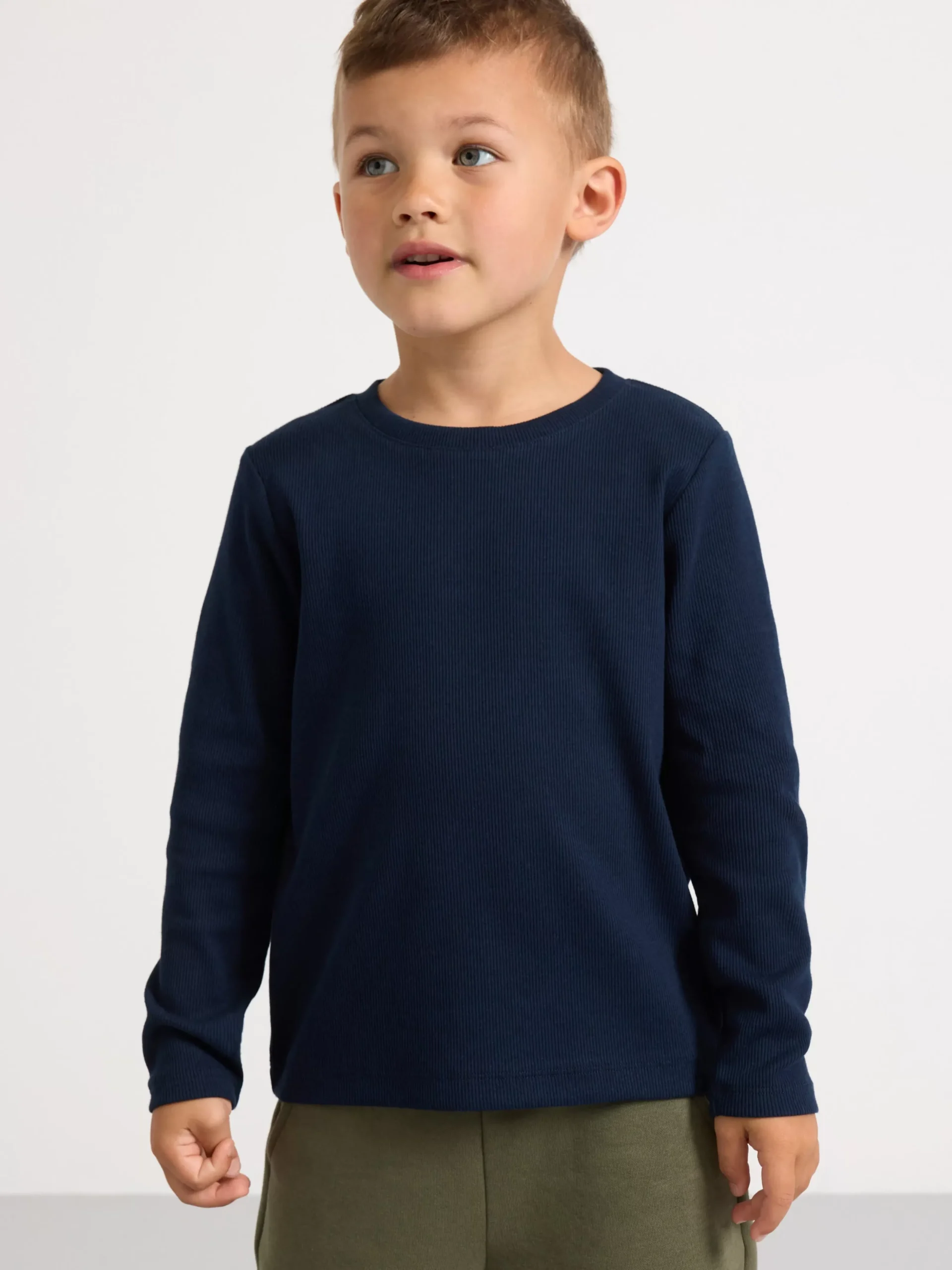 Toppar & T-Shirts>Lindex Langarmad Ribbad Topp Dark Navy