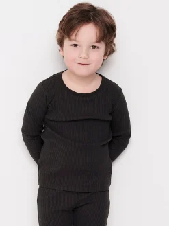 Toppar & T-Shirts>Lindex Langarmad Ribbad Troja Off Black