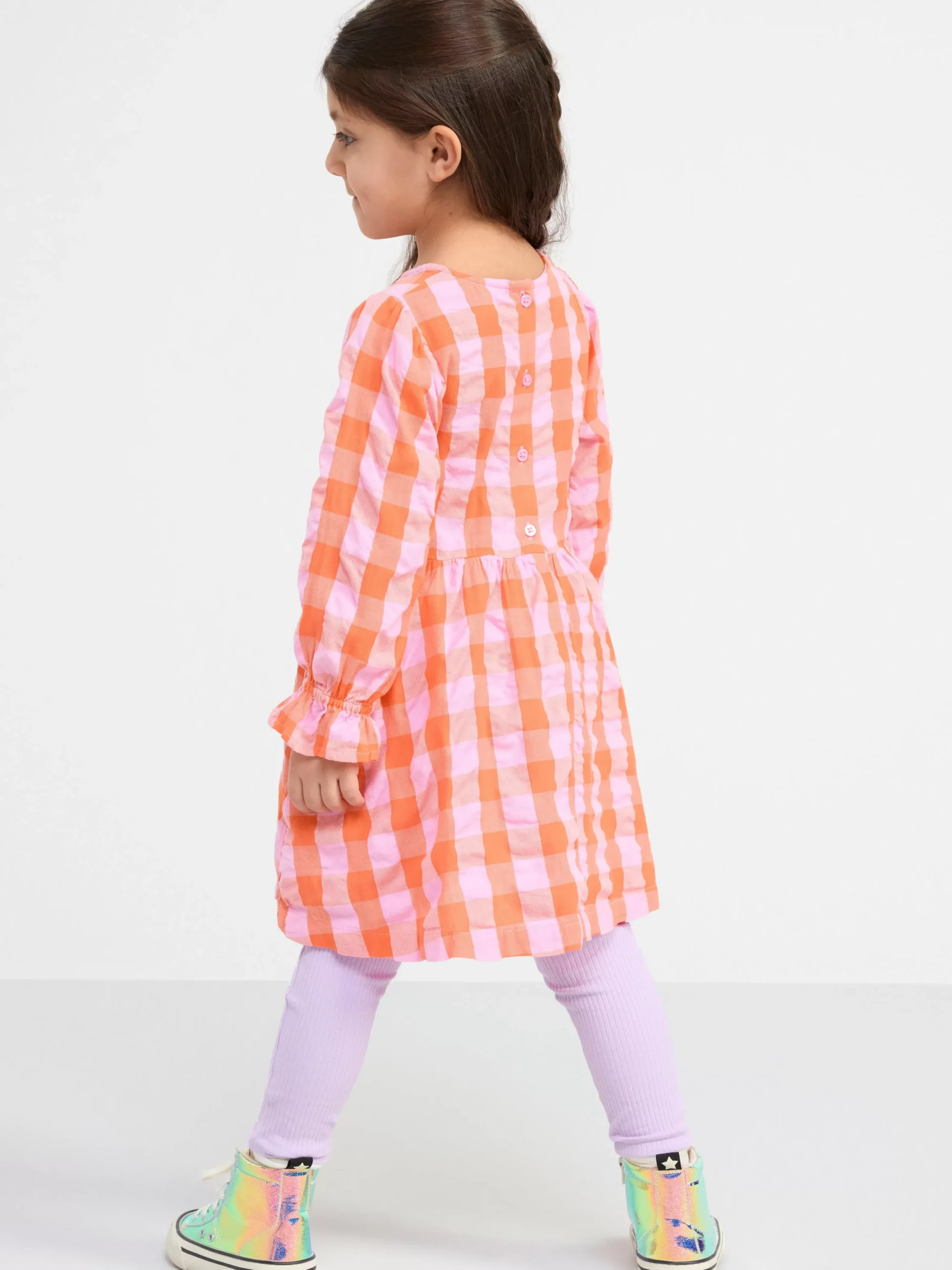 Klänningar>Lindex Langarmad Rutig Klanning Light Pink