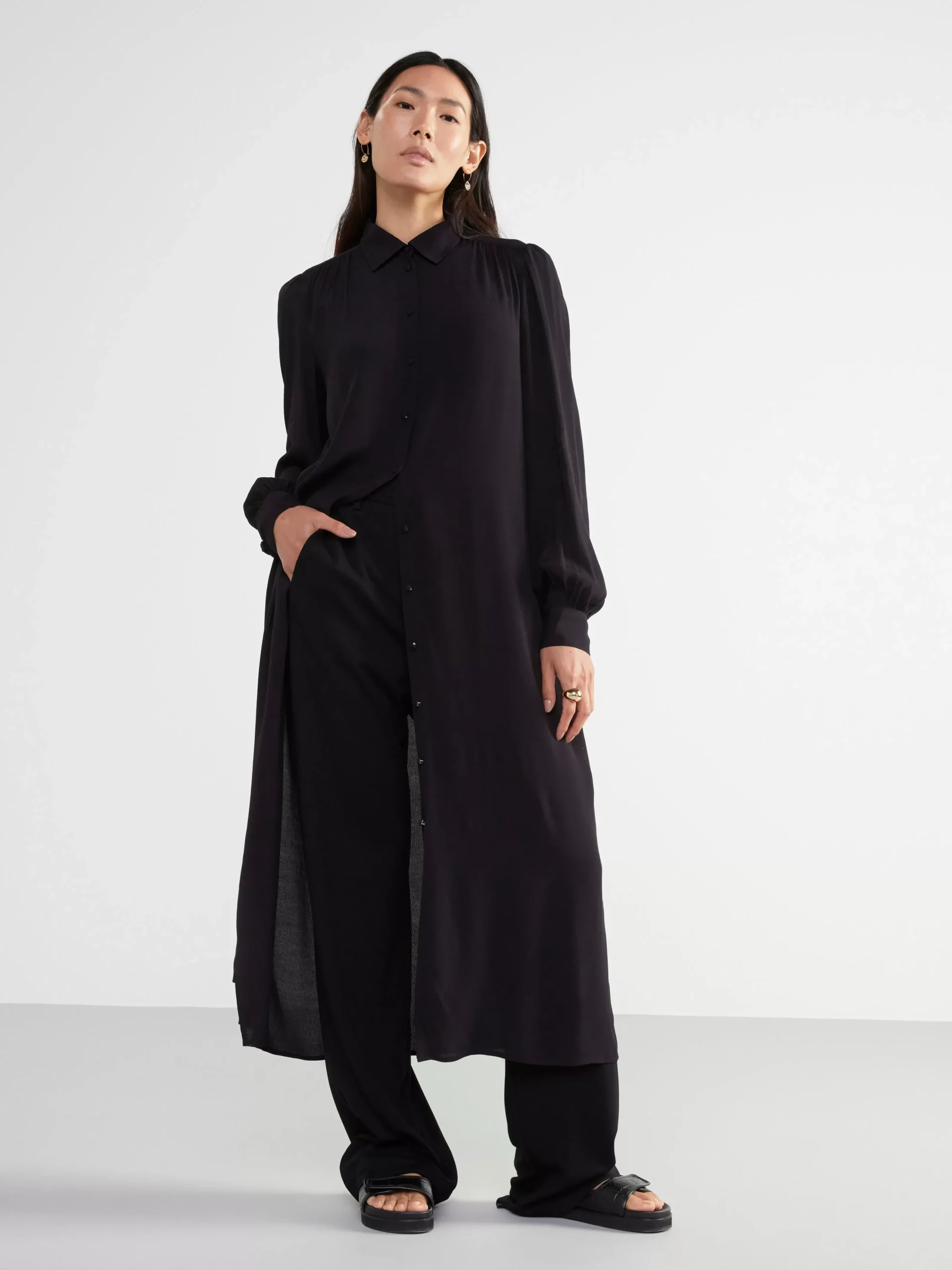 Klänningar>Lindex Langarmad Skjortklanning Black