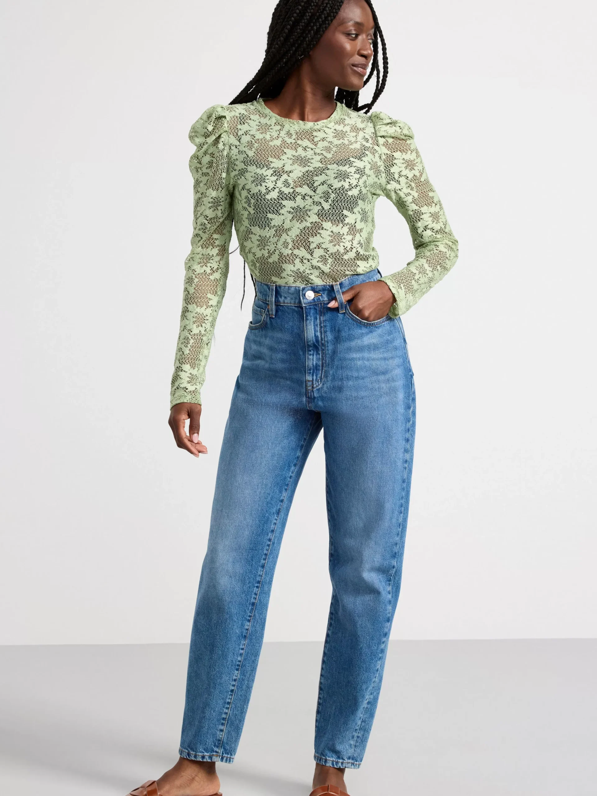 Toppar & T-Shirts>Lindex Langarmad Spetstopp Light Dusty Green