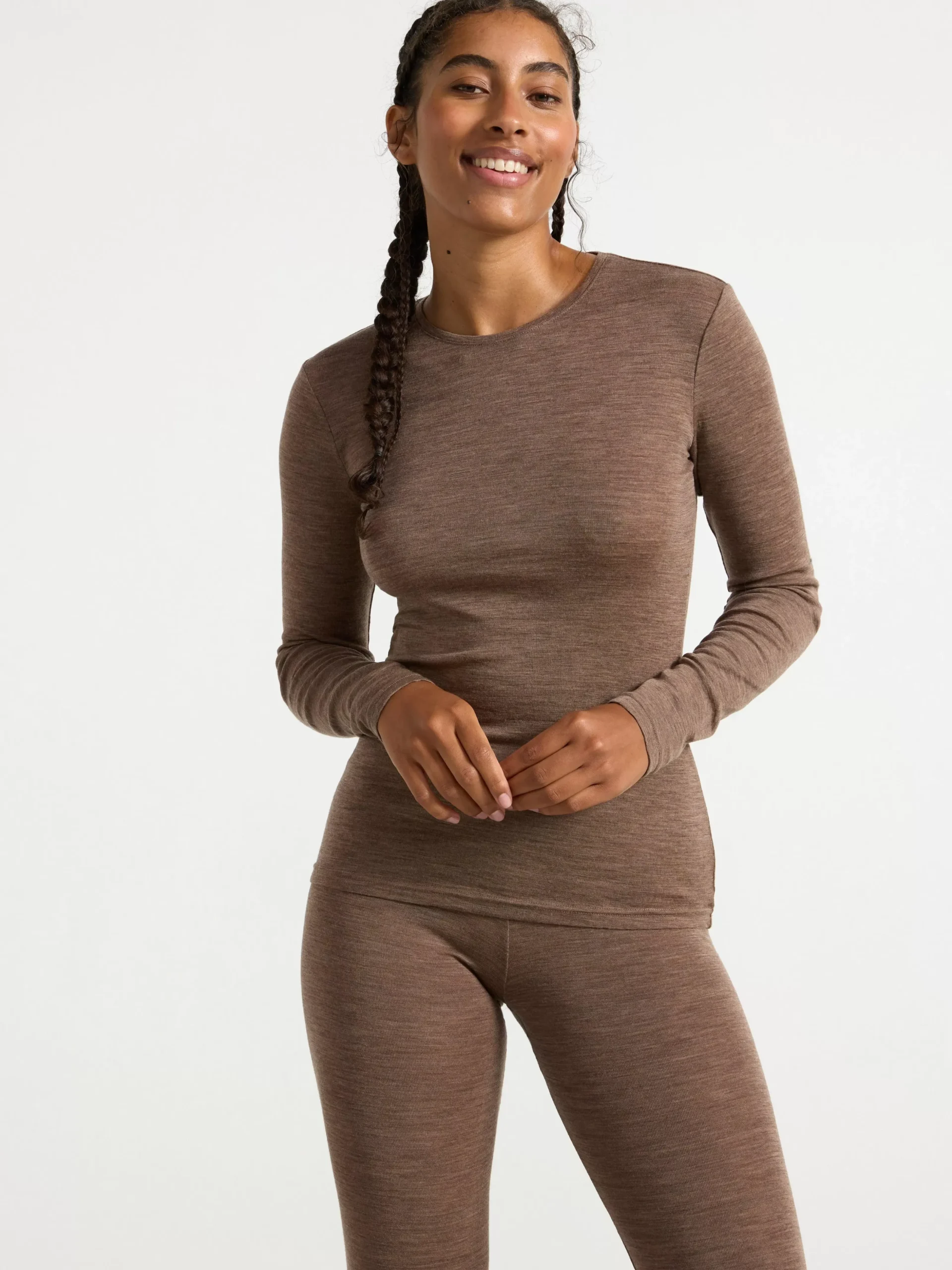 Toppar & T-Shirts>Lindex Langarmad Topp I Merinoull Brown Melange