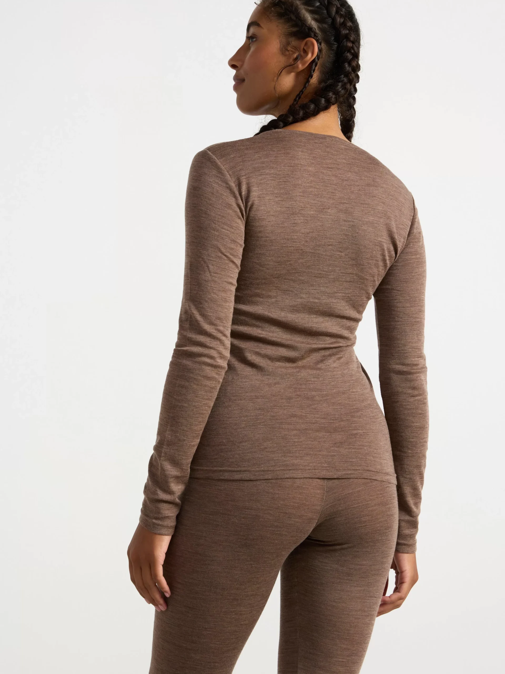 Toppar & T-Shirts>Lindex Langarmad Topp I Merinoull Brown Melange
