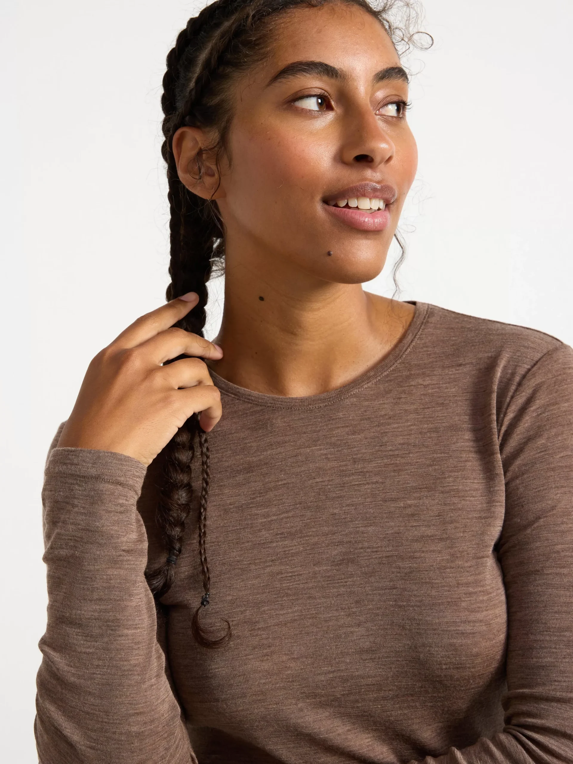 Toppar & T-Shirts>Lindex Langarmad Topp I Merinoull Brown Melange