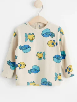 Toppar & T-Shirts>Lindex Langarmad Topp Med Fiskar Light Beige