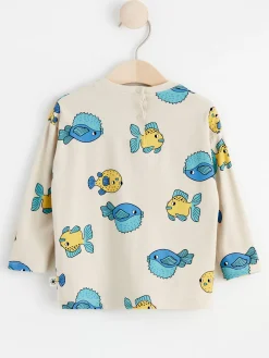 Toppar & T-Shirts>Lindex Langarmad Topp Med Fiskar Light Beige