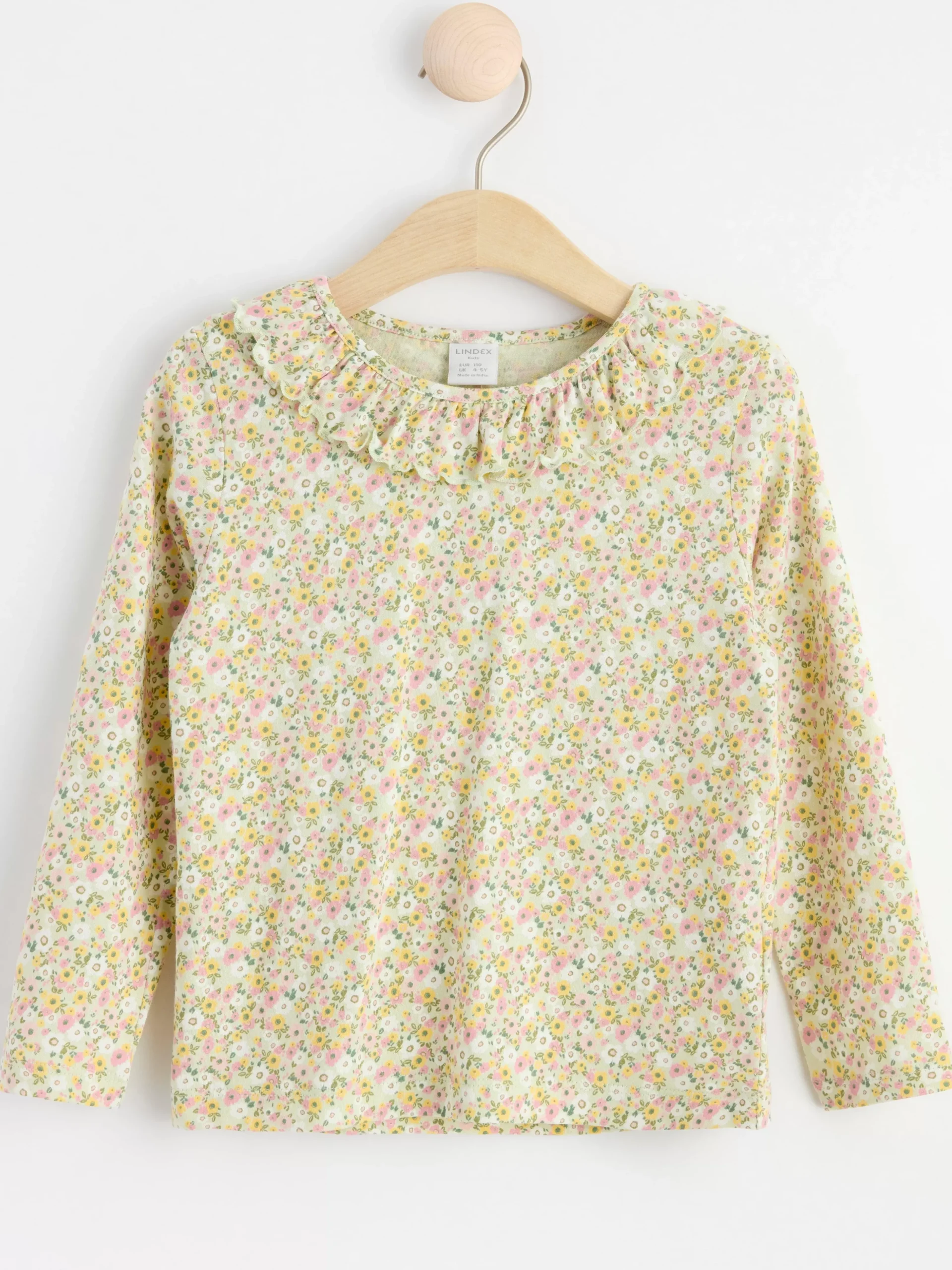 Toppar & T-Shirts>Lindex Langarmad Topp Med Halsringning Med Volang Light Dusty Green