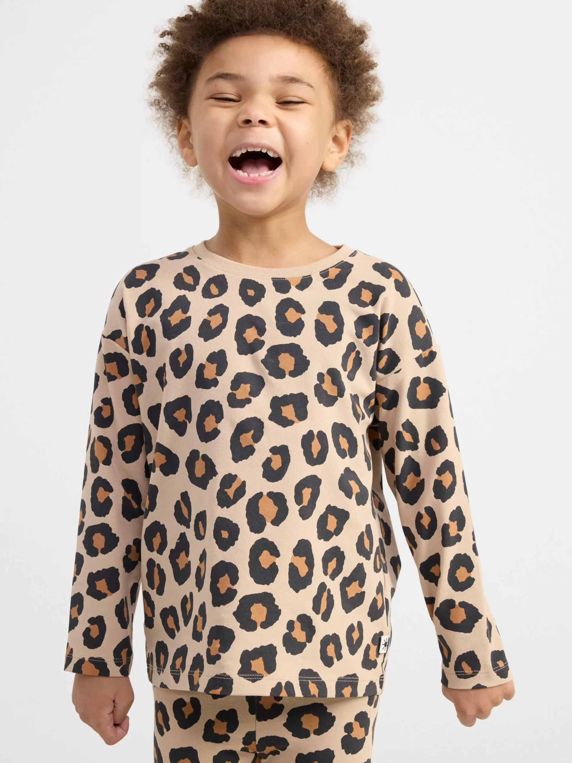 Toppar & T-Shirts>Lindex Langarmad Topp Med Leopardmonster Beige