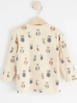 Toppar & T-Shirts>Lindex Langarmad Topp Med Ugglor Light Beige