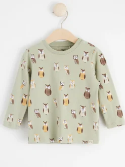 Toppar & T-Shirts>Lindex Langarmad Topp Med Ugglor Dusty Green