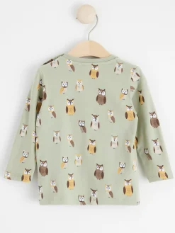 Toppar & T-Shirts>Lindex Langarmad Topp Med Ugglor Dusty Green