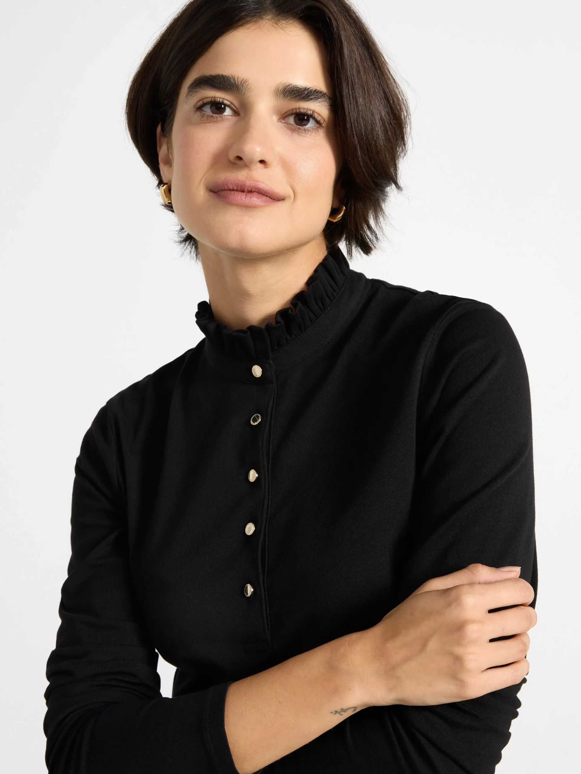 Toppar & T-Shirts>Lindex Langarmad Topp Med Volangkrage Black