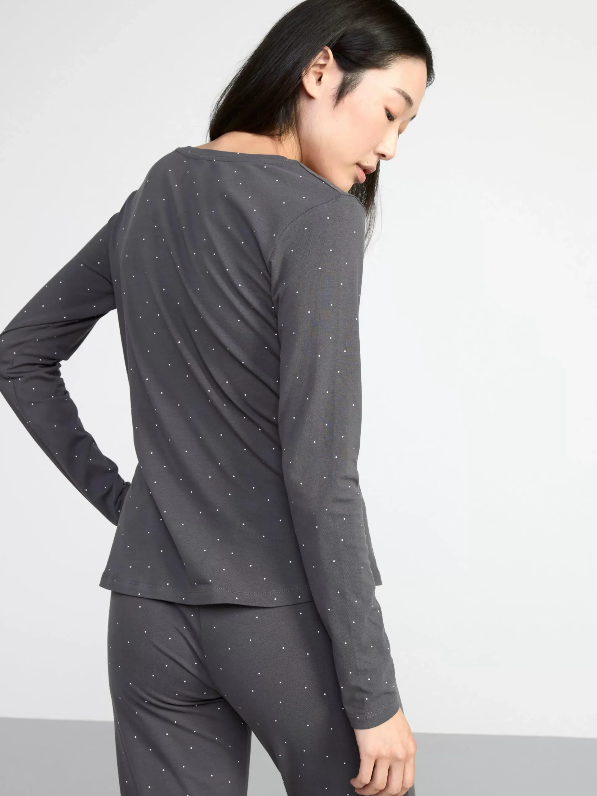 Nattplagg>Lindex Langarmad Trikatopp Med Knappsla Dark Grey