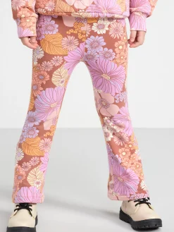 Byxor & Leggings>Lindex Leggings Med Blommor Och Borstad Insida Dark Dusty Pink