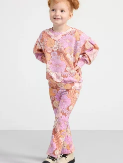 Byxor & Leggings>Lindex Leggings Med Blommor Och Borstad Insida Dark Dusty Pink