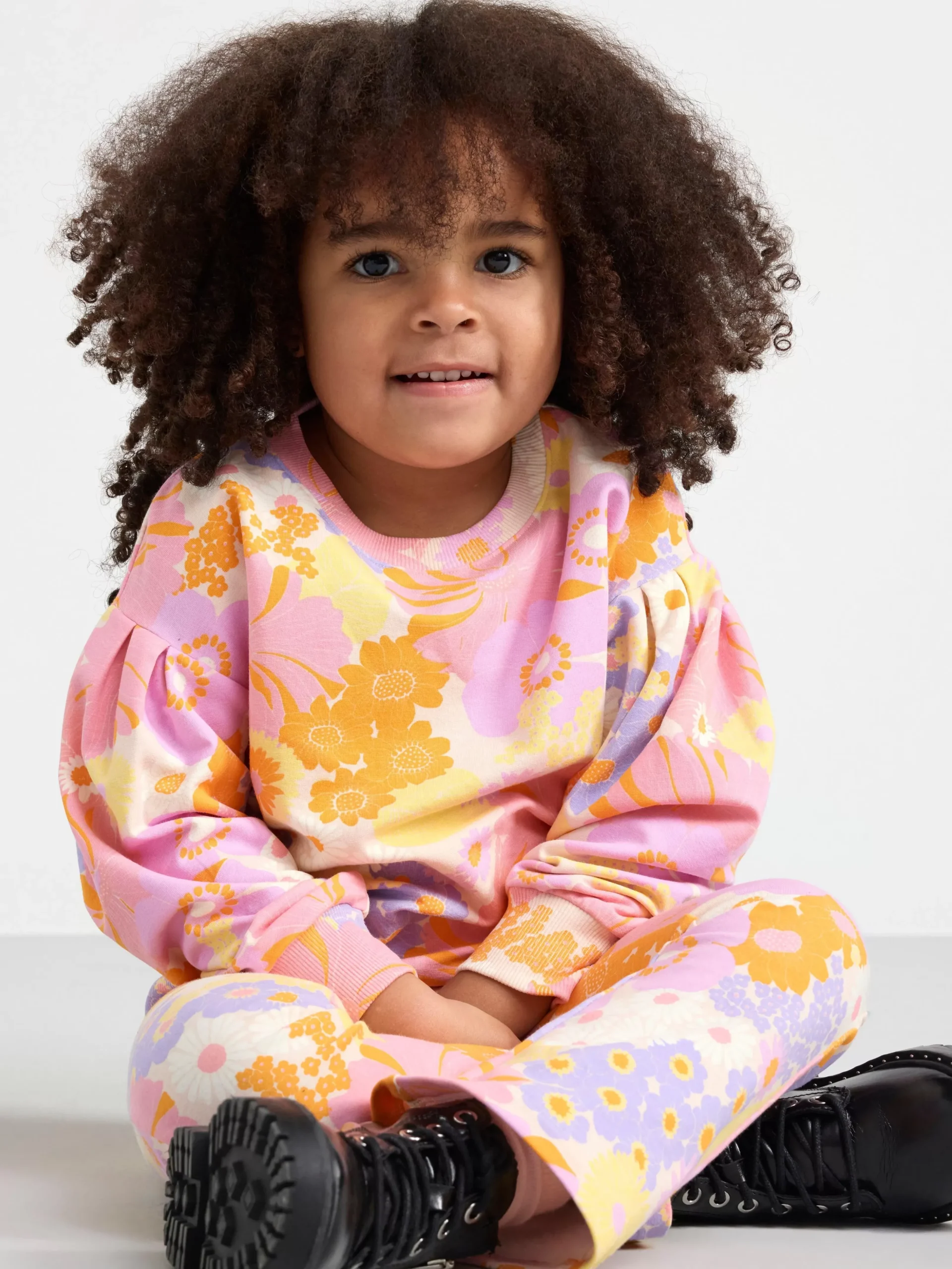 Byxor & Leggings>Lindex Leggings Med Blommor Och Borstad Insida Light Pink