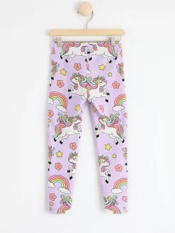 Byxor & Leggings>Lindex Leggings Med Borstad Insida Och Enhorningar Light Lilac