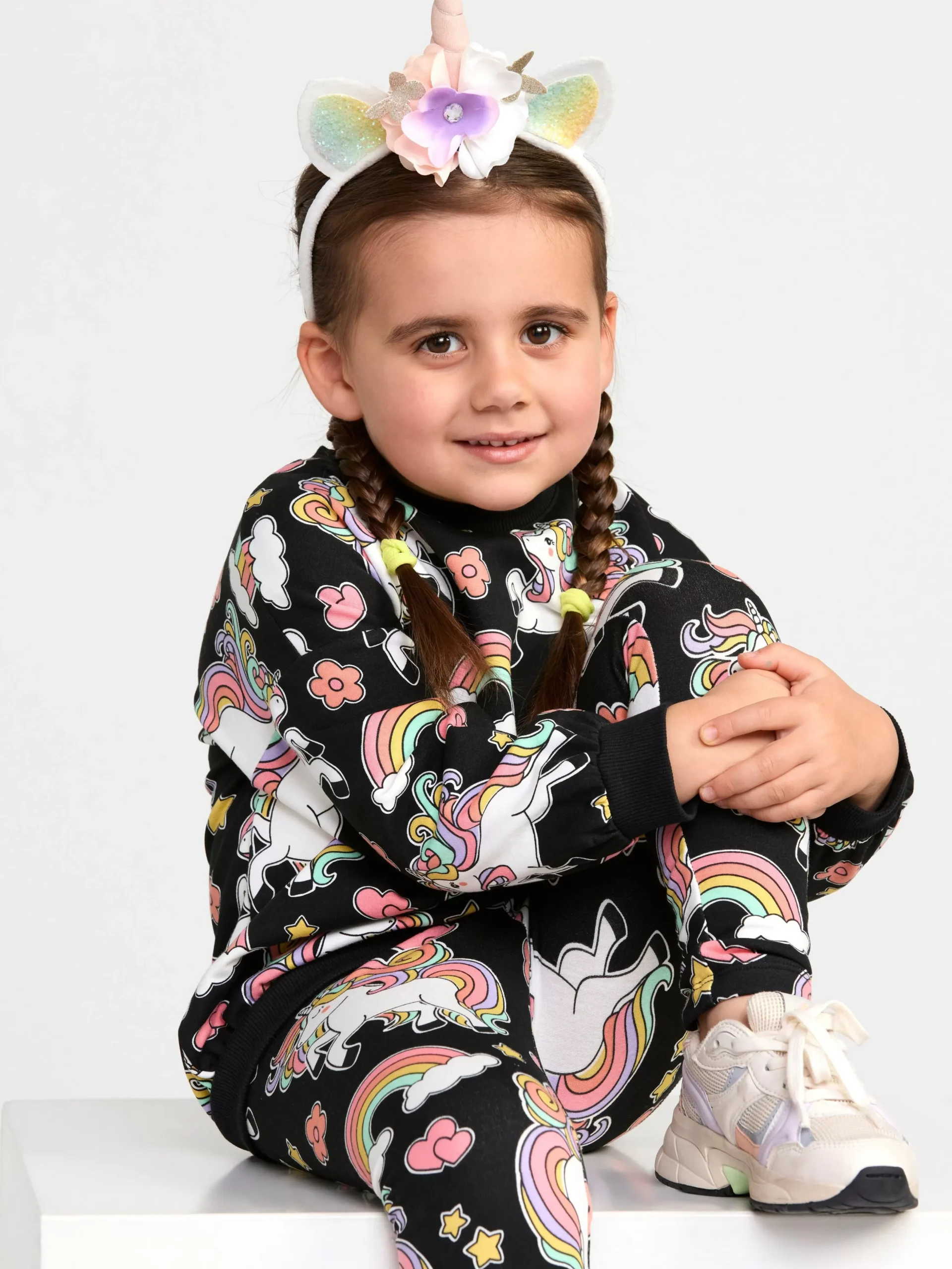 Byxor & Leggings>Lindex Leggings Med Borstad Insida Och Enhorningar Black