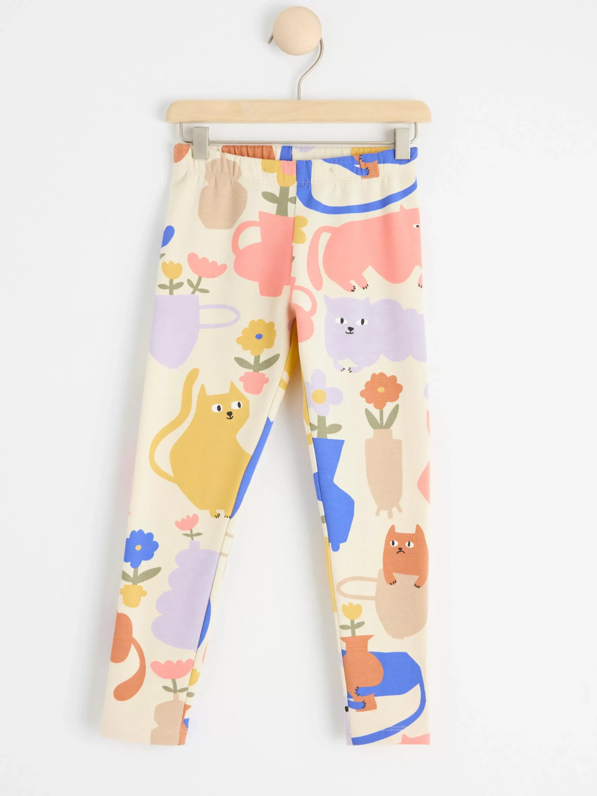 Byxor & Leggings>Lindex Leggings Med Katter Och Borstad Insida Light Beige