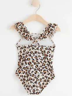 Badkläder & Uv>Lindex Leopardmonstrad Baddrakt Med Volanger White