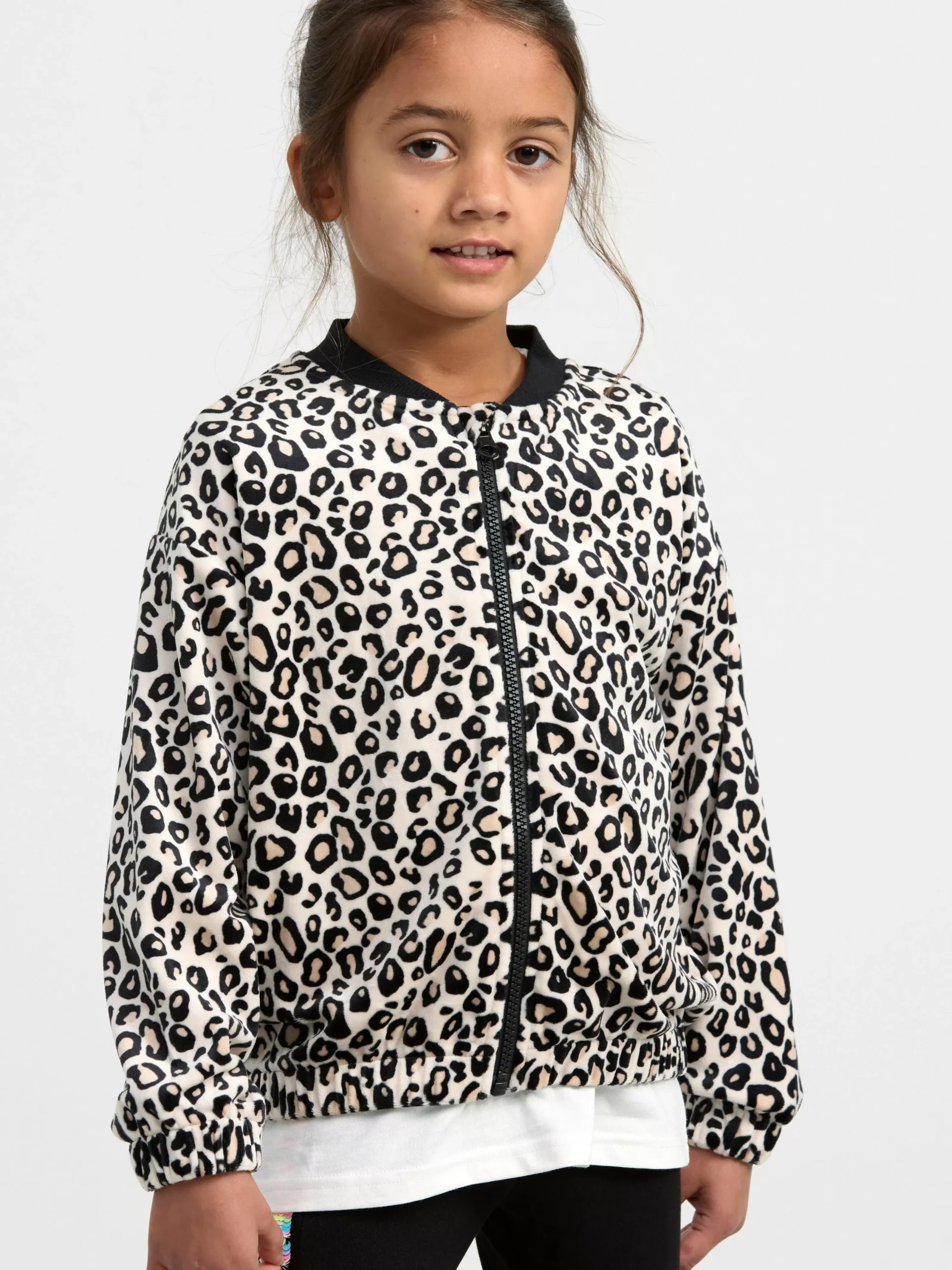 Tröjor & Cardigans>Lindex Leopardmonstrad Bomberjacka I Velour Light Beige