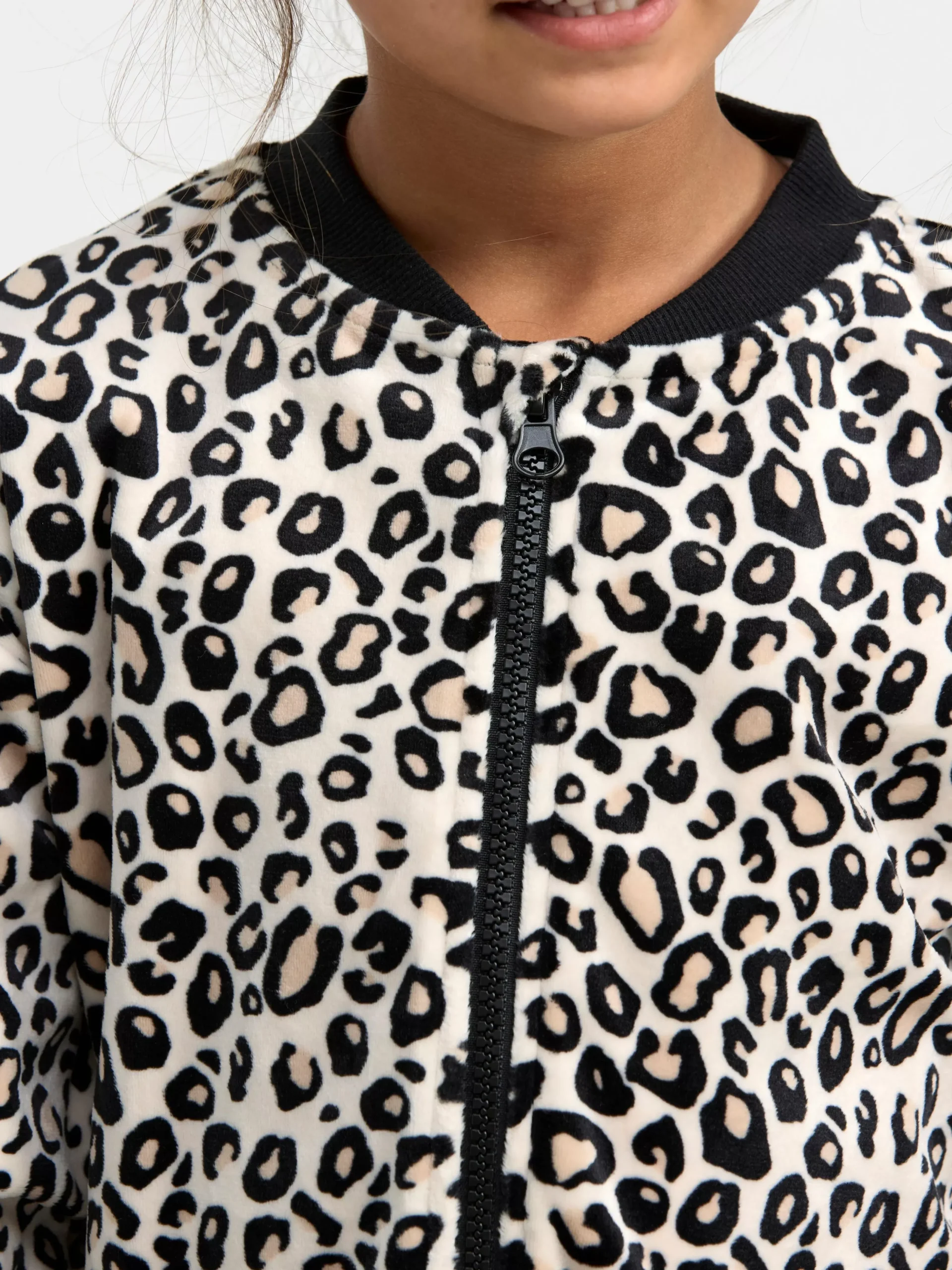 Tröjor & Cardigans>Lindex Leopardmonstrad Bomberjacka I Velour Light Beige