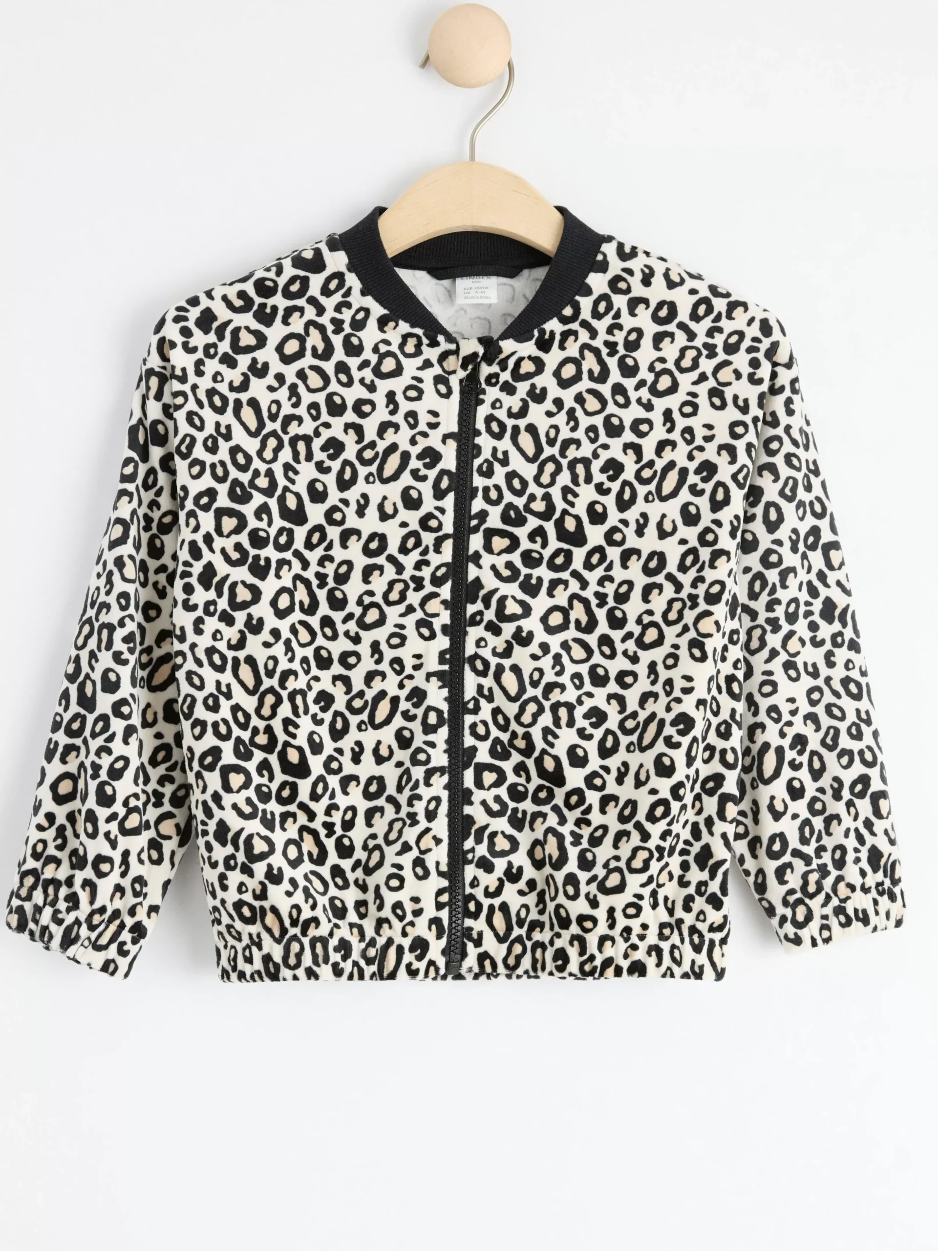 Tröjor & Cardigans>Lindex Leopardmonstrad Bomberjacka I Velour Light Beige
