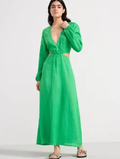 Klänningar>Lindex Linneklanning Med Cut-Outs Green