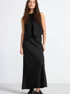 Kjolar>Lindex Maxikjol I Satin Black