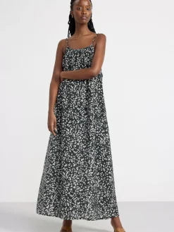 Klänningar>Lindex Maxiklanning Med Blommor Black