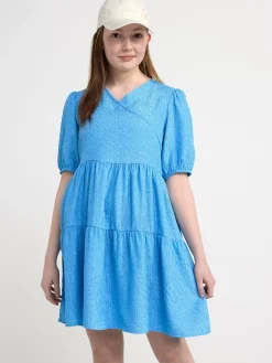 Klänningar>Lindex Midiklanning I Lager Med Puffarm Light Dusty Blue