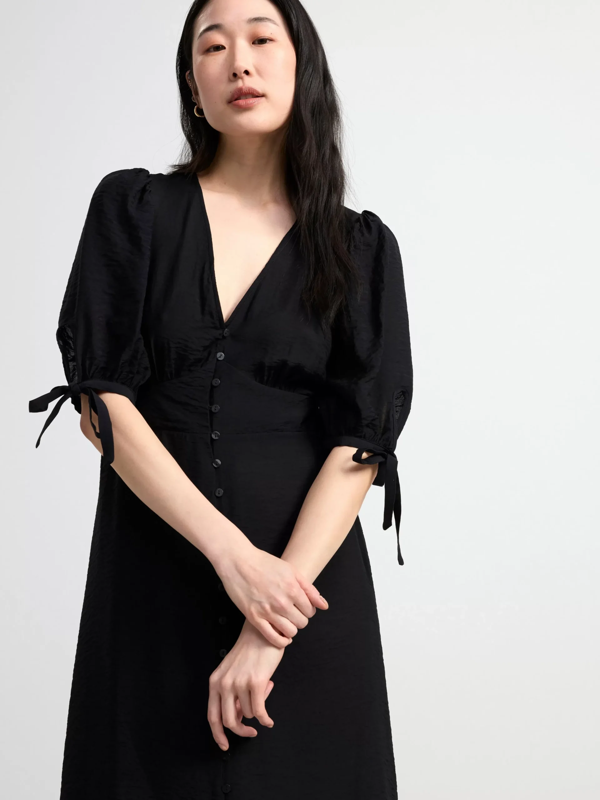 Klänningar>Lindex Midiklanning Med Puffarm Black