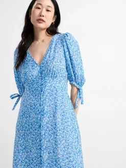 Klänningar>Lindex Midiklanning Med Puffarm Blue
