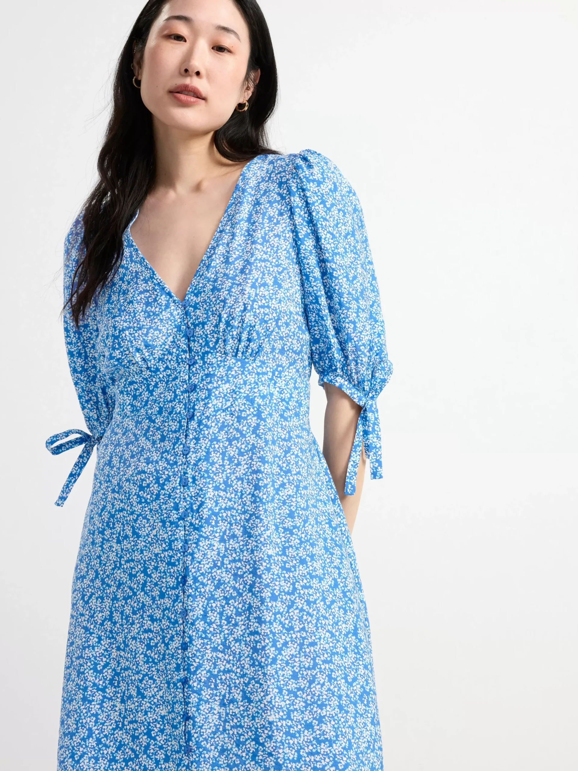 Klänningar>Lindex Midiklanning Med Puffarm Blue