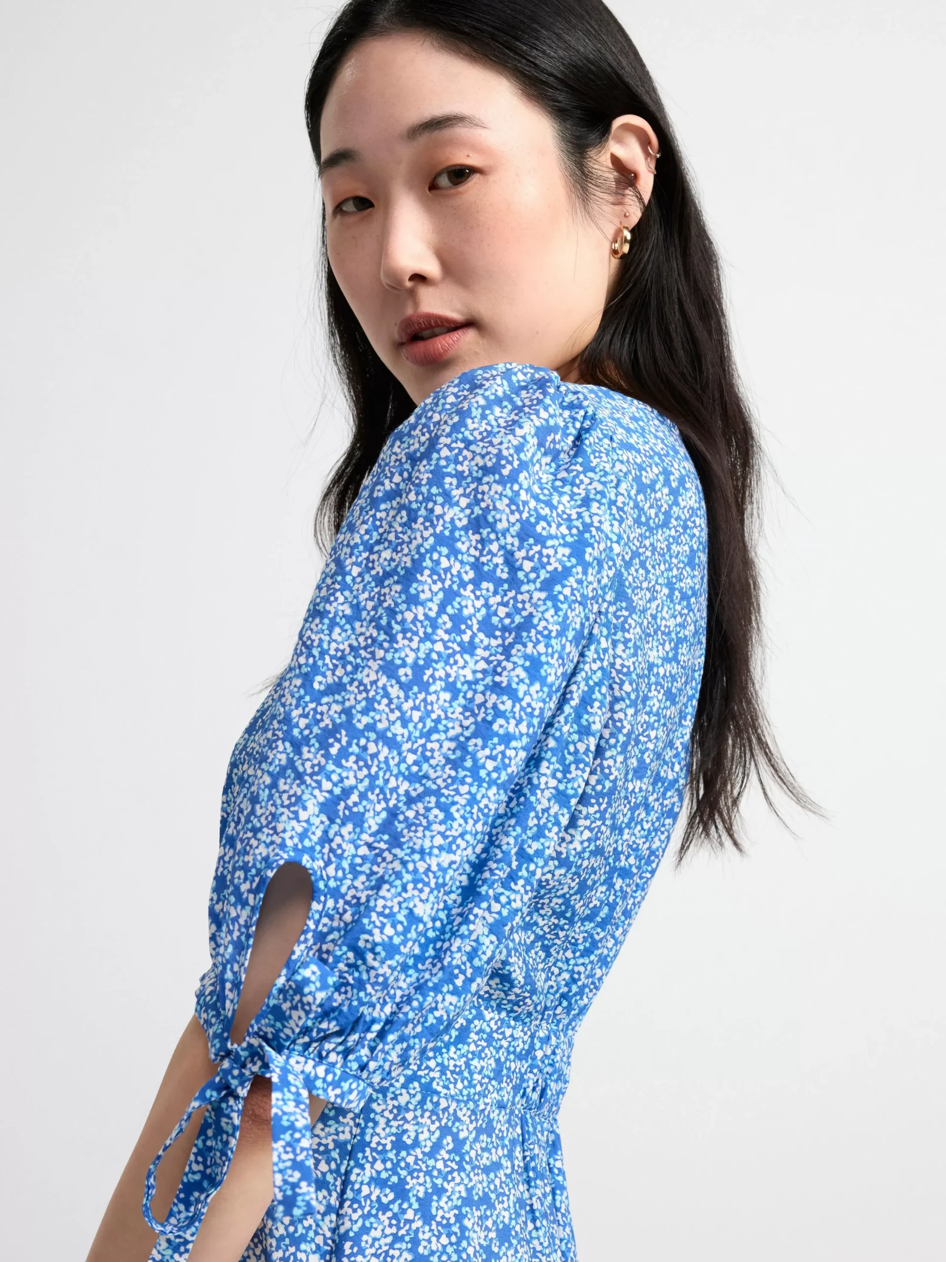 Klänningar>Lindex Midiklanning Med Puffarm Blue