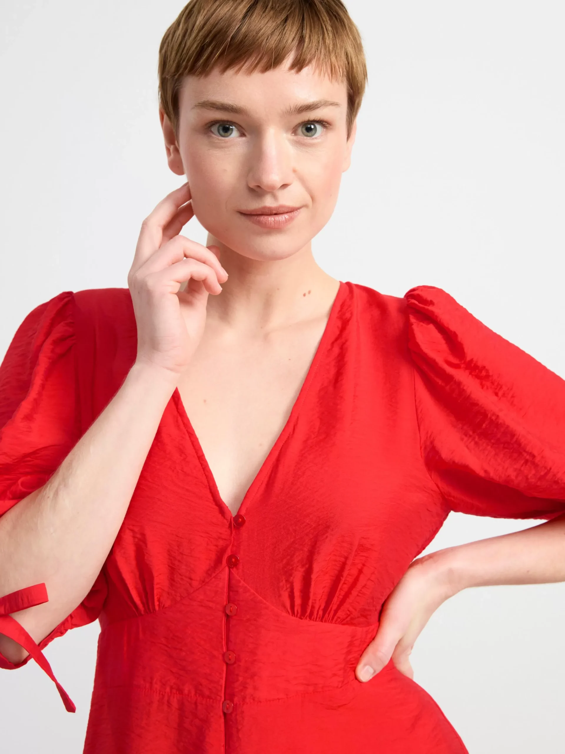 Klänningar>Lindex Midiklanning Med Puffarm Red