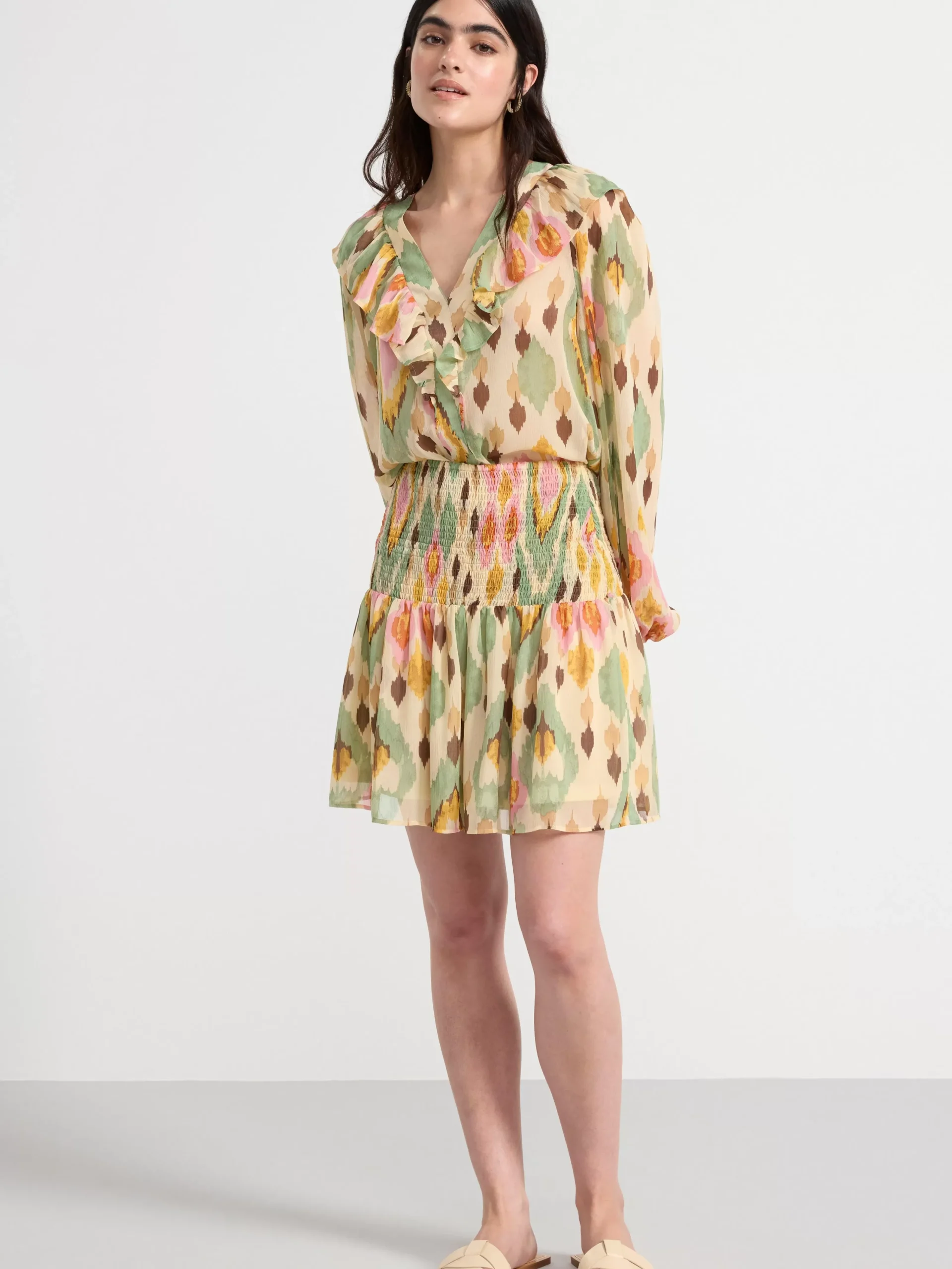 Kjolar>Lindex Minikjol I Chiffong Med Smock Light Beige