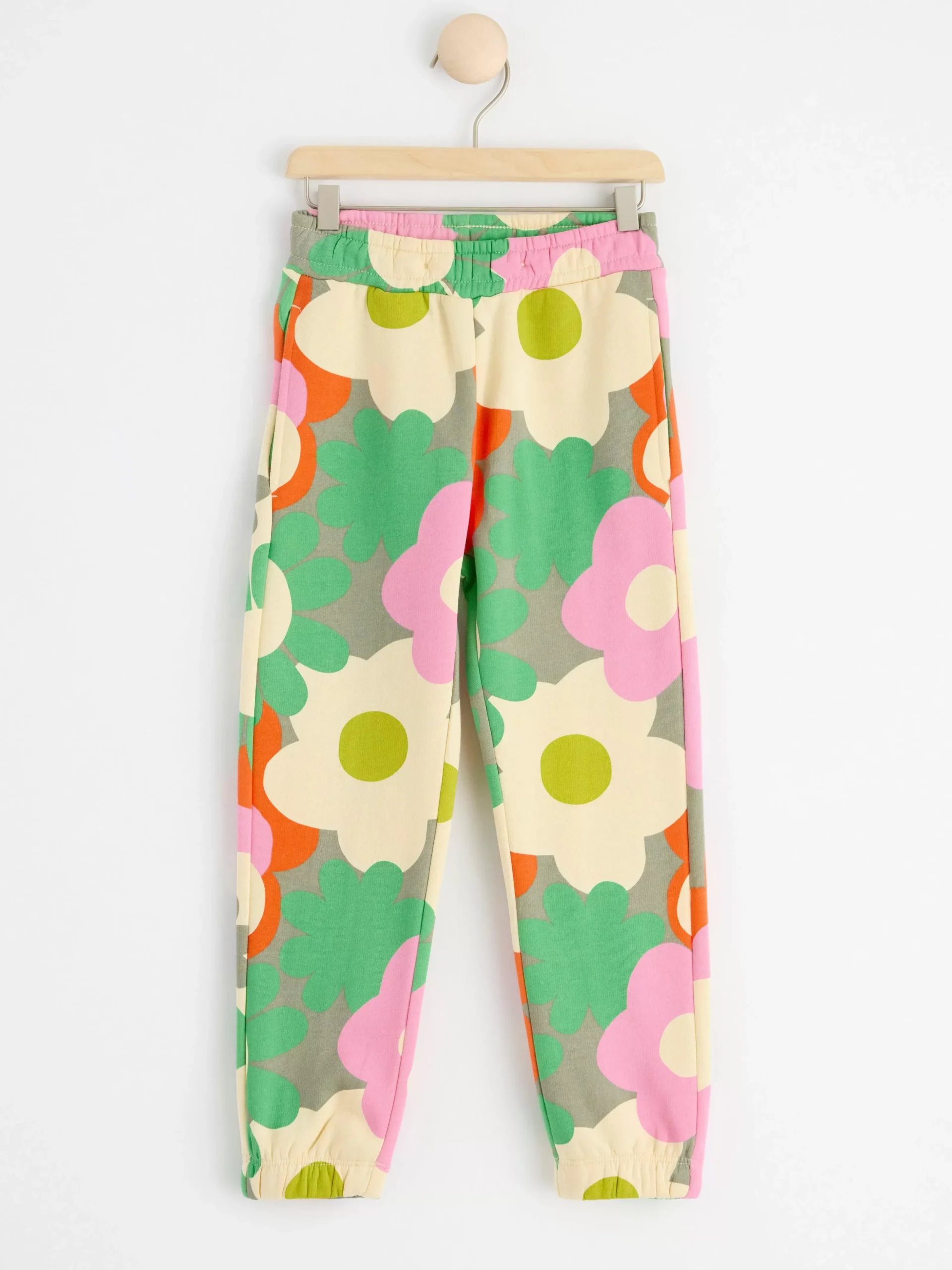 Byxor & Leggings>Lindex Mjukisbyxor Med Blommor Och Borstad Insida Light Dusty Khaki